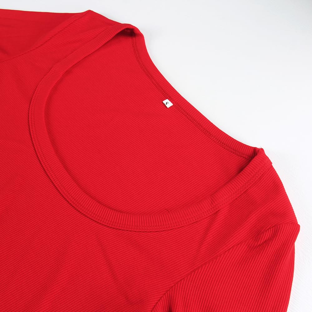 Artfish Women's Square Neck Long Sleeve Ribbed Slim Fitted Casual Basic Crop Top