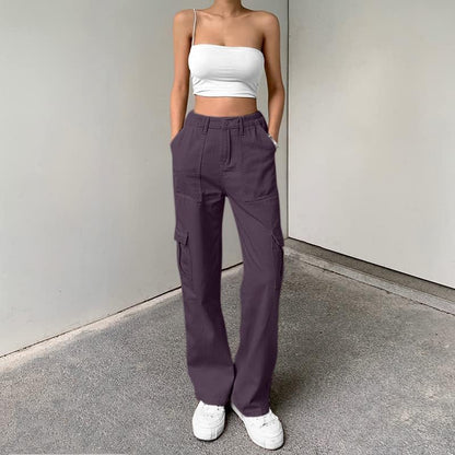 Lepunuo Cargo Pants for Women High Waisted Casual Pants Baggy Stretchy Wide Leg Y2K Streetwear with 6 Pockets