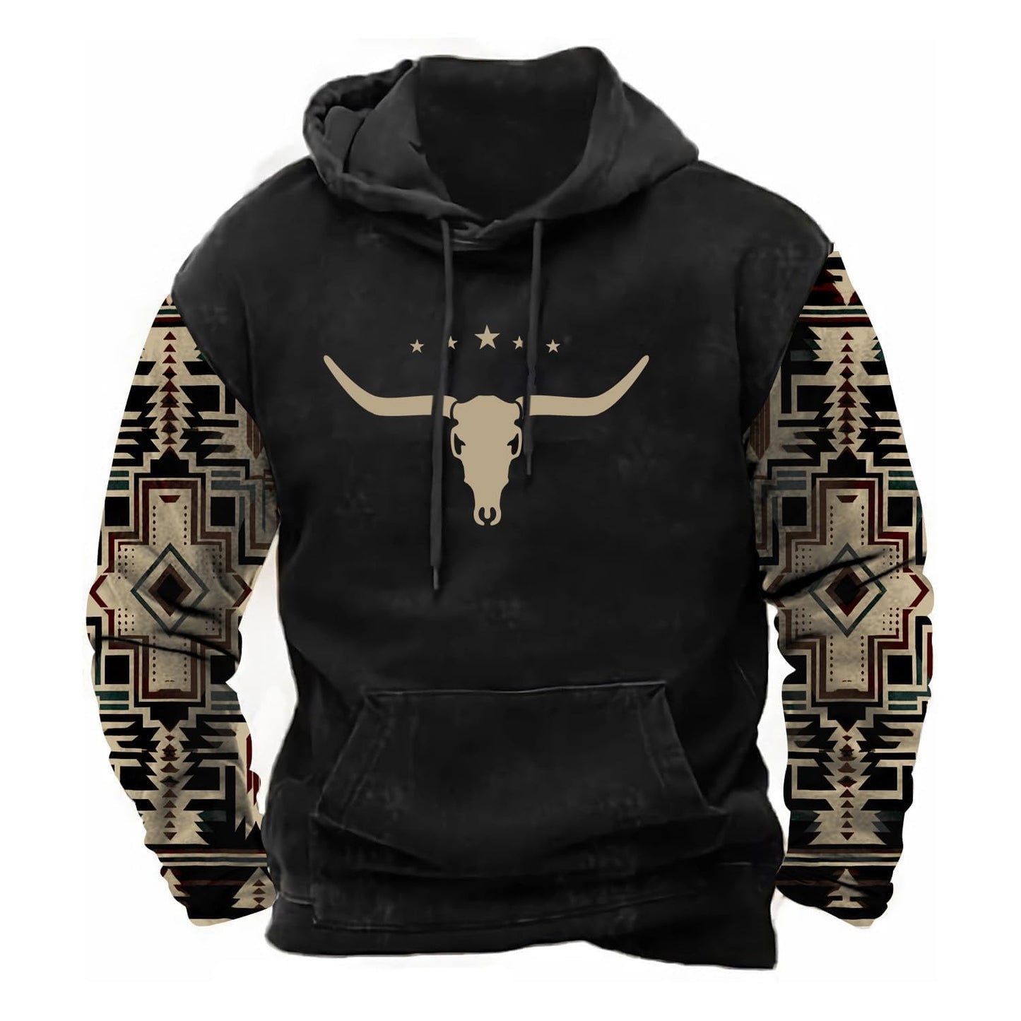 PORCLAY Mens Aztec Hoodie Western Cowboy Hooded Sweatshirt Country Graphic Print Oversized Pullover Shirts with Pocket