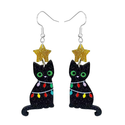 Christmas Earrings for Women Cute Colorful Acrylic Christmas Santa Claus Tree Gingerbread Men Earrings Funny Christmas Cat Dinosaur Earrings Xmas New Year Party Earrings Holiday Earrings