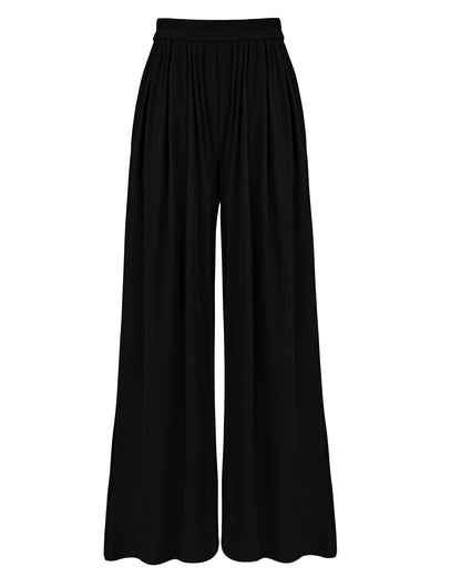 BTFBM Women's Casual Wide Leg Pants Summer Fall Clothes Pleated Elastic Waist Loose Palazzo Knit Trousers with Pockets