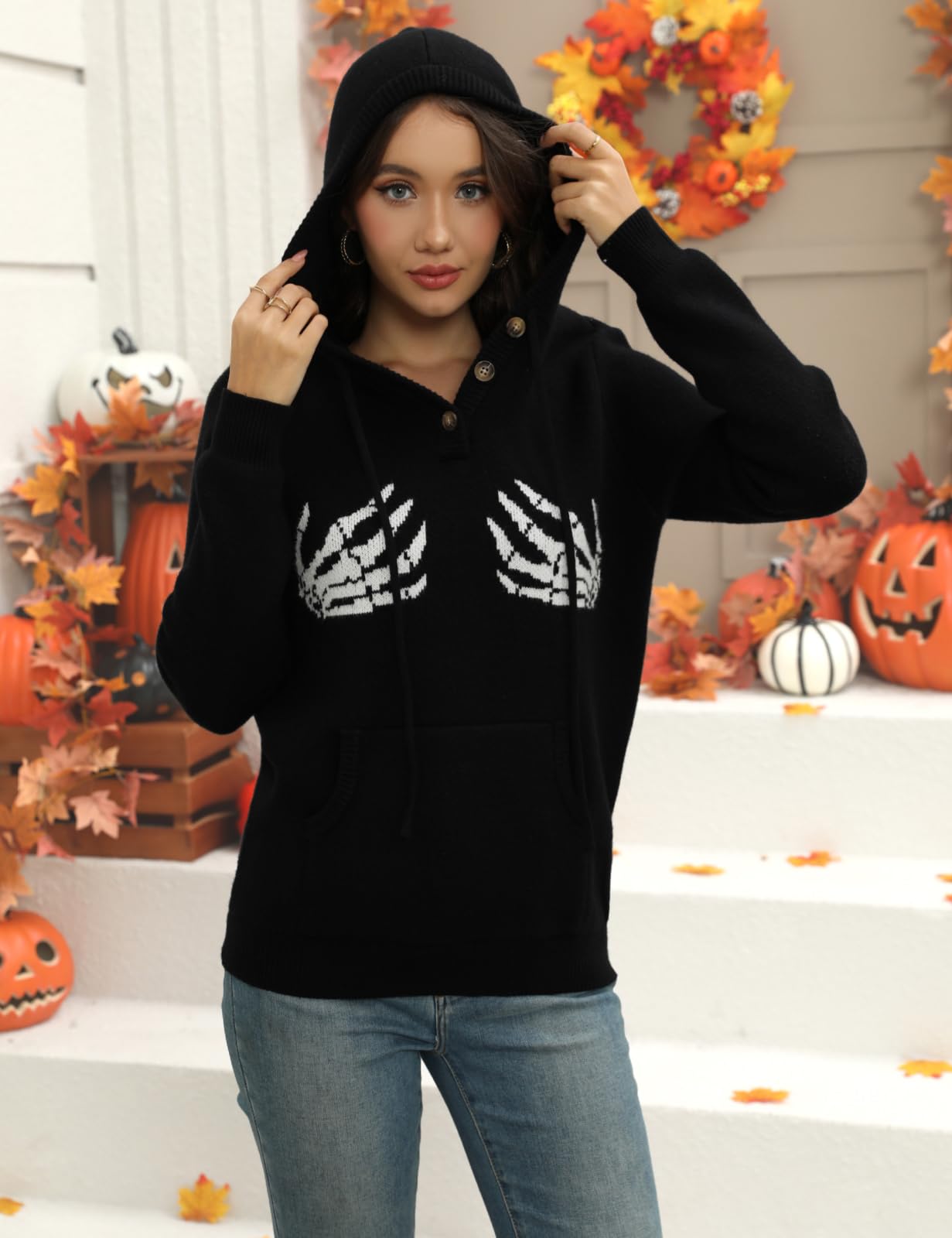CiCiBird Women Fall Hoodies Sweater Knit V Neck Tops Oversized Fashion Pullover Casual Long Sleeve Shirts with Pockets