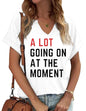 TIXOM Womens Summer V Neck Shirt Funny Letter Printed Graphic Short Sleeve Tee Casual Loose Fit Holiday Tops
