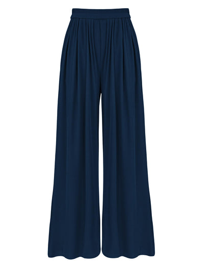 BTFBM Women's Casual Wide Leg Pants Summer Fall Clothes Pleated Elastic Waist Loose Palazzo Knit Trousers with Pockets
