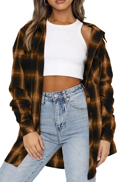 CHYRII Womens Button Down Flannel Shirts Long Sleeve Plaid Shackets Business Casual Blouse Top