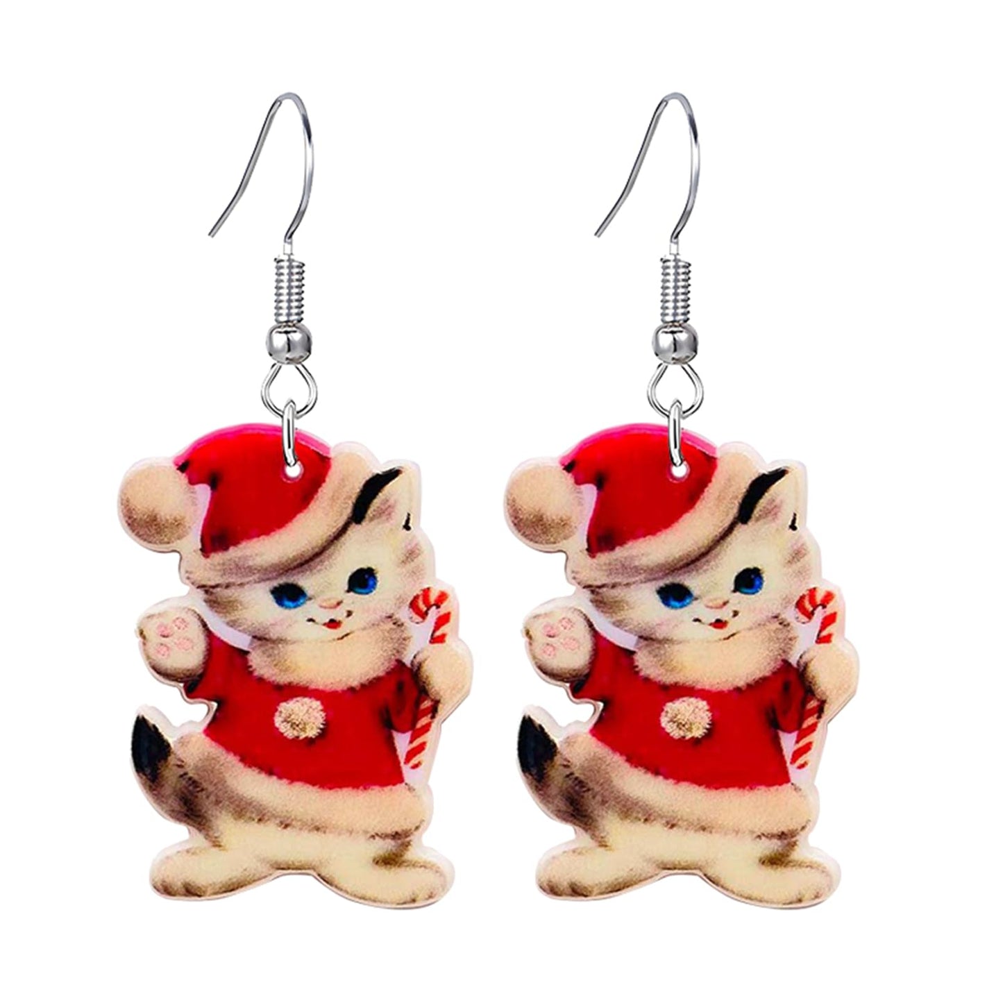 coadipress Christmas Cat Earrings for Women Cute Funny Christmas Cat Animal Earrings Lovely Santa Hat Kitten Christmas Socks Cat Christmas Tree Cat Earrings Xmas Holiday Earrings