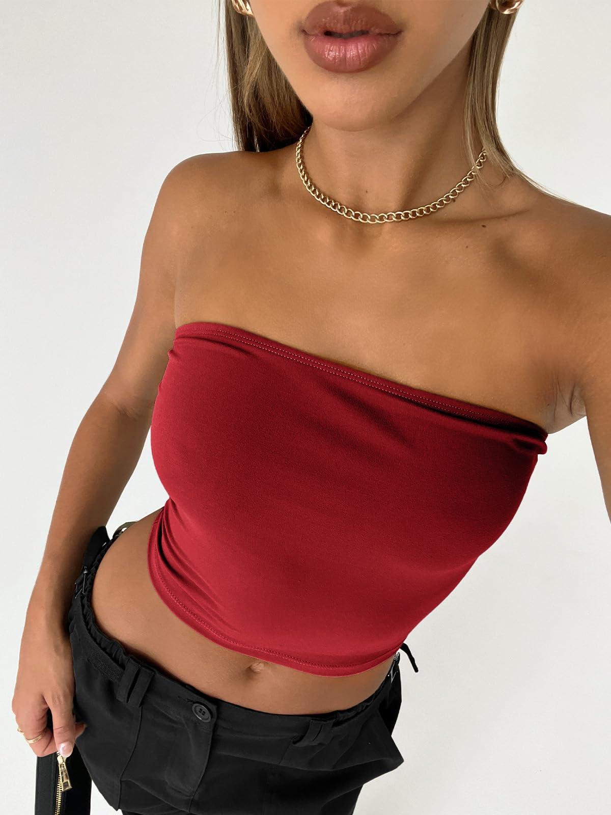 Trendy Queen Womens Tube Tops Strapless Crop Tops Basic Backless Sleeveless Bandeau Going Out Cute 2024 Summer Outfits