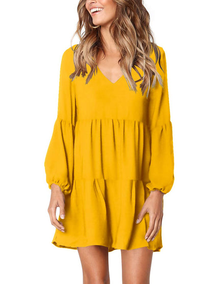 Amoretu Women Summer Tunic Dress V Neck Casual Loose Flowy Swing Shift Dress