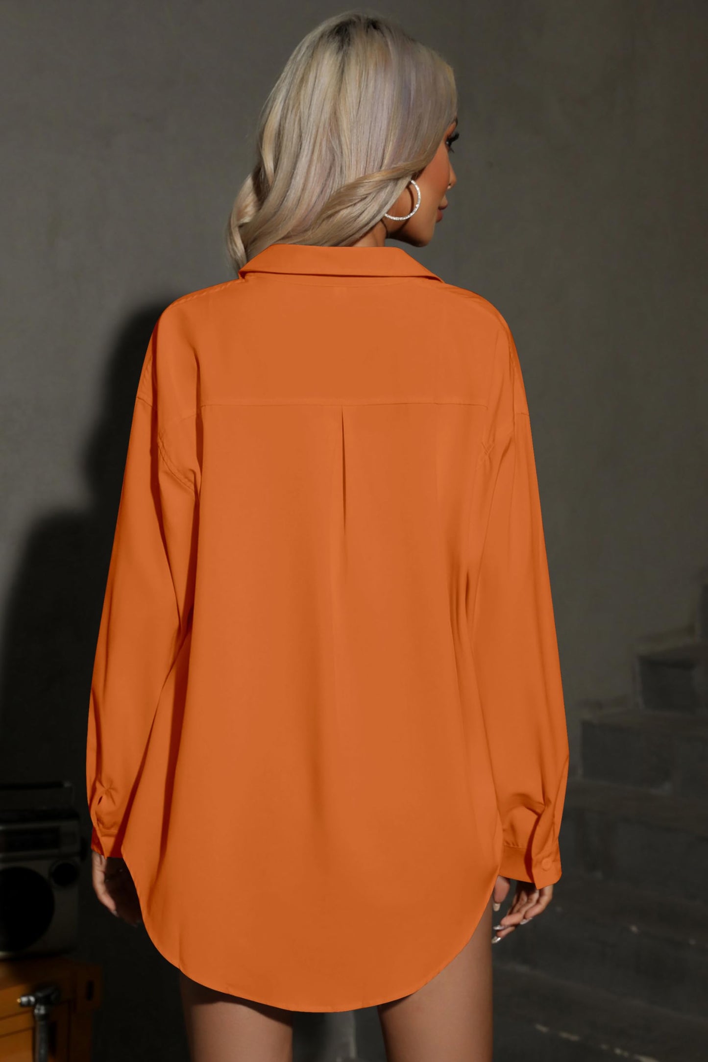 HOTOUCH Women Oversized Button Down Shirts Office Drop Shoulder Blouse Long Sleeve Boyfriend Dress Shirt with Pockets
