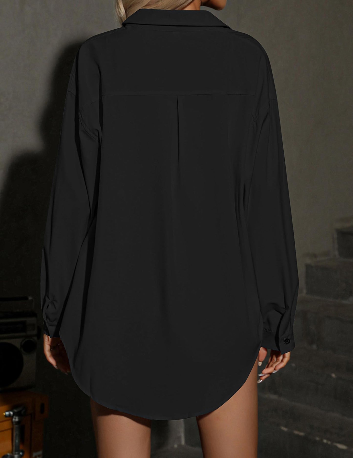 HOTOUCH Women Oversized Button Down Shirts Office Drop Shoulder Blouse Long Sleeve Boyfriend Dress Shirt with Pockets
