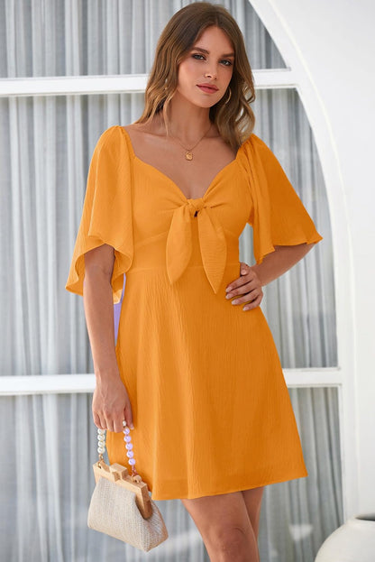 Dokotoo Womens Dresses 2024 Fall Summer Deep V Neck Elegant Bow tie Mini Dress S-XL