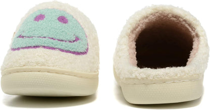 Retro Fuzzy Face Slippers for Women Men, Retro Soft Fluffy Warm Home Non-Slip Couple Style Casual Smile Face Slippers Indoor Outdoor Anti-Skid Warm Cozy Foam Slide Fuzzy Slides with Soft Memory Foam Shoes