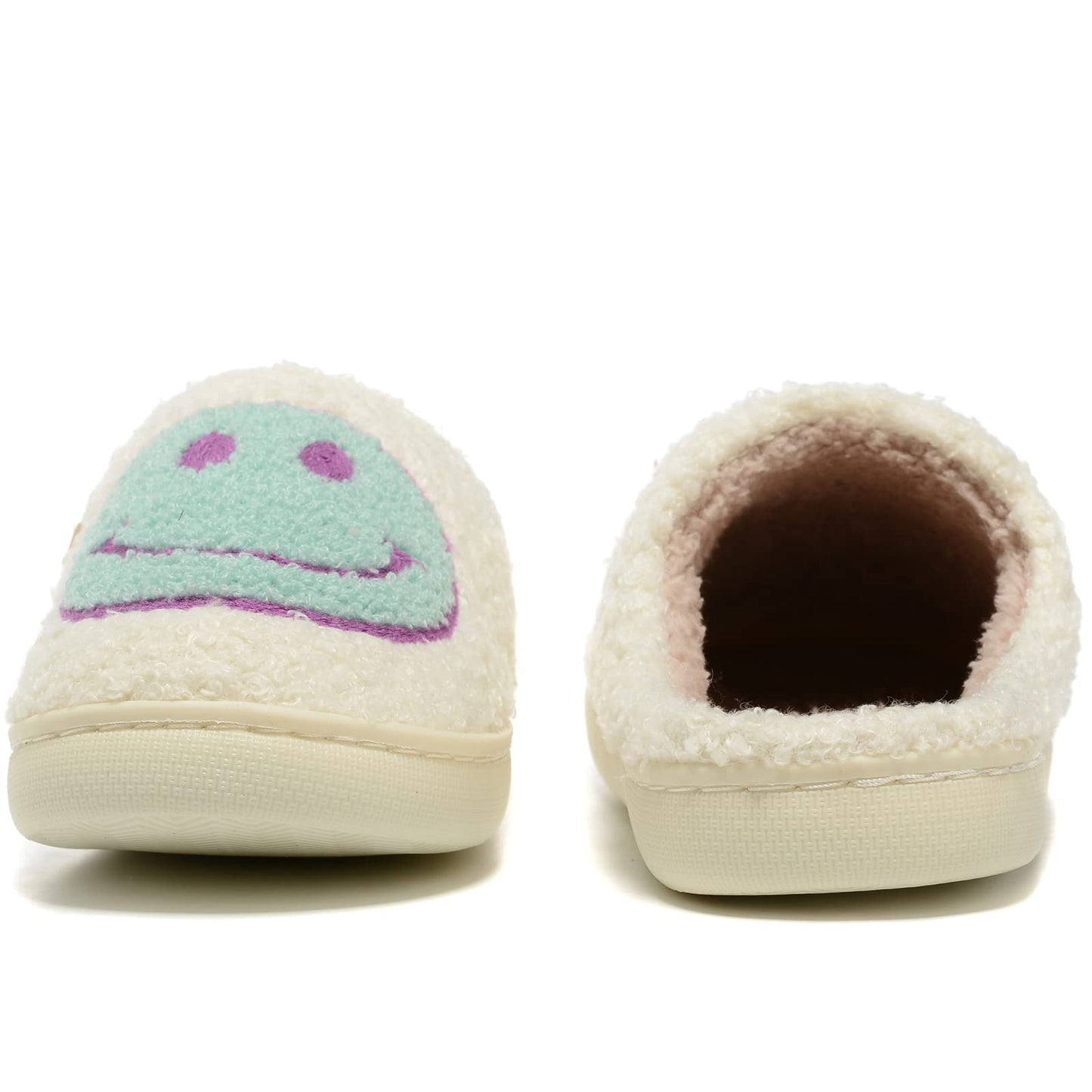 Retro Fuzzy Face Slippers for Women Men, Retro Soft Fluffy Warm Home Non-Slip Couple Style Casual Smile Face Slippers Indoor Outdoor Anti-Skid Warm Cozy Foam Slide Fuzzy Slides with Soft Memory Foam Shoes