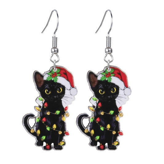 coadipress Christmas Cat Earrings for Women Cute Funny Christmas Cat Animal Earrings Lovely Santa Hat Kitten Christmas Socks Cat Christmas Tree Cat Earrings Xmas Holiday Earrings