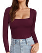 MANGOPOP Womens Square Neck T Shirts Long Sleeve Tops Fitted Tees