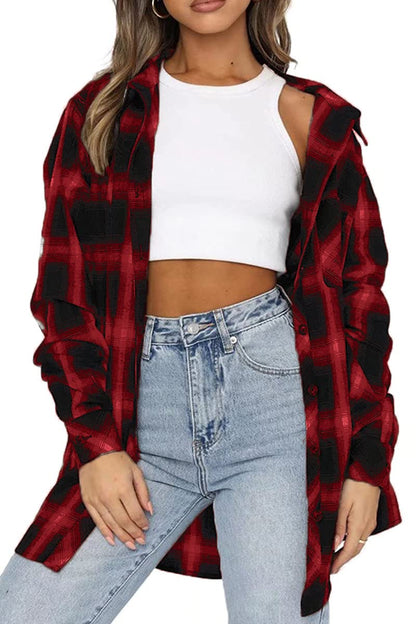 CHYRII Womens Button Down Flannel Shirts Long Sleeve Plaid Shackets Business Casual Blouse Top