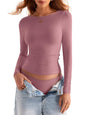 Womens Double Lined Boat Neck Tops Long Sleeve Shirts Fitted Basic Tight Tee Fall Shirts 2025