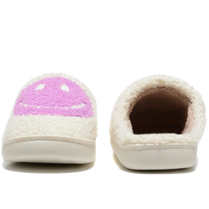 Retro Fuzzy Face Slippers for Women Men, Retro Soft Fluffy Warm Home Non-Slip Couple Style Casual Smile Face Slippers Indoor Outdoor Anti-Skid Warm Cozy Foam Slide Fuzzy Slides with Soft Memory Foam Shoes