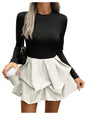 Floerns Women's Mock Neck Long Sleeve Tiered Dress Club Bubble Puffy A Line Dress