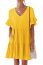 nclook Women's Summer Casual Dress Sweet & Cute V-Neck Mini Dress with Pocket Short Sleevele Ruffle Dress