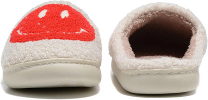 Retro Fuzzy Face Slippers for Women Men, Retro Soft Fluffy Warm Home Non-Slip Couple Style Casual Smile Face Slippers Indoor Outdoor Anti-Skid Warm Cozy Foam Slide Fuzzy Slides with Soft Memory Foam Shoes