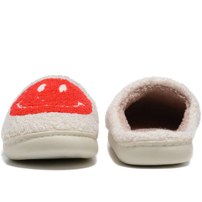 Retro Fuzzy Face Slippers for Women Men, Retro Soft Fluffy Warm Home Non-Slip Couple Style Casual Smile Face Slippers Indoor Outdoor Anti-Skid Warm Cozy Foam Slide Fuzzy Slides with Soft Memory Foam Shoes