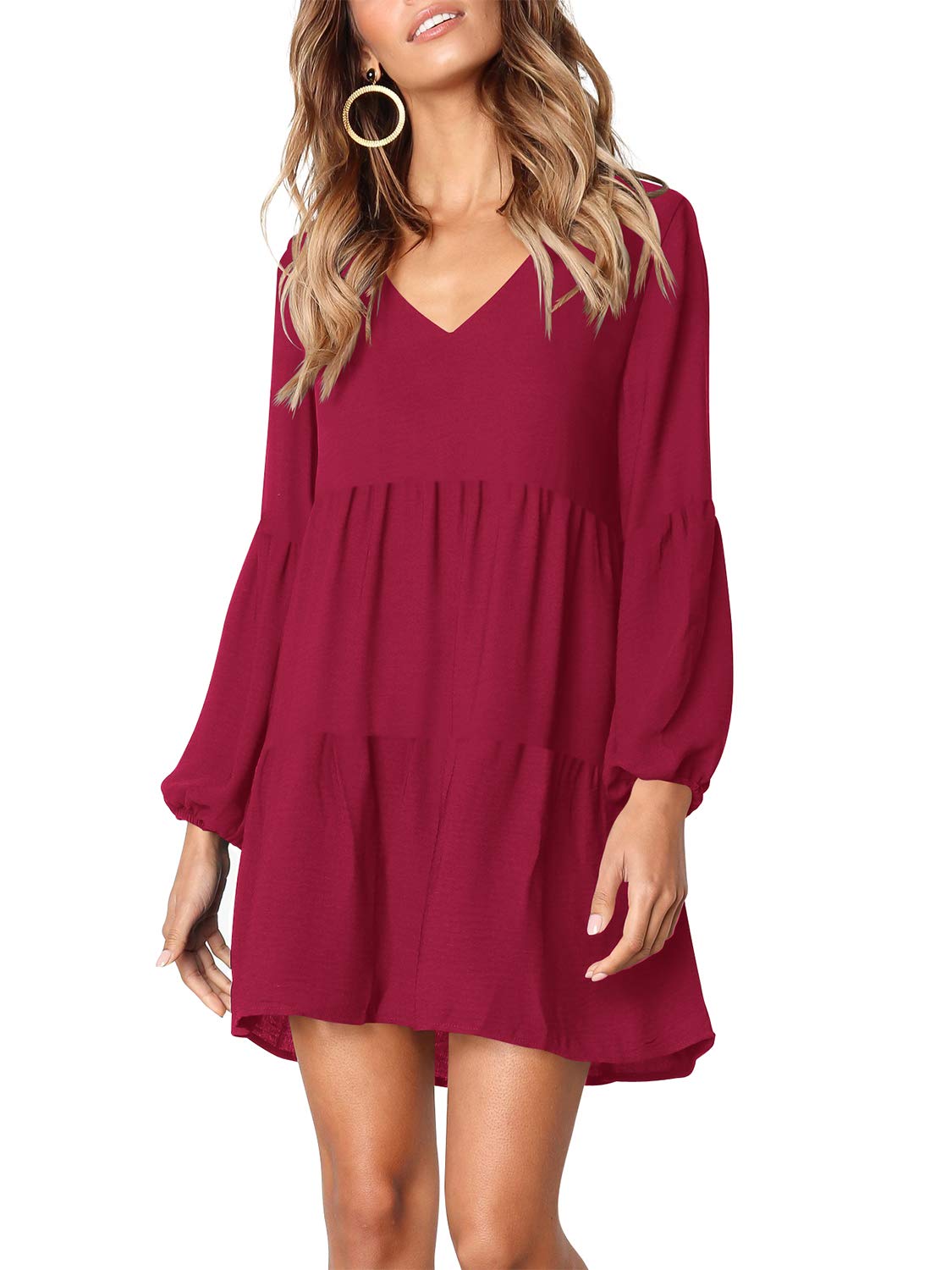 Amoretu Women Summer Tunic Dress V Neck Casual Loose Flowy Swing Shift Dress