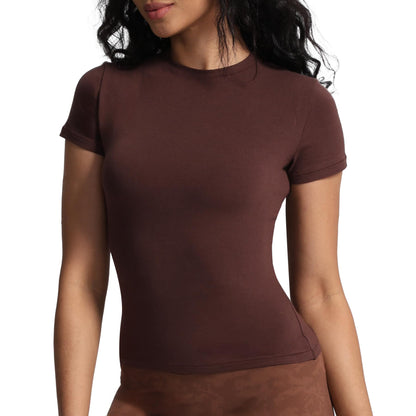 Aoxjox Women's Casual Basic Tee HIGH Elastic Cotton T-Shirt Short Sleeve Tops Everyday Crew Neck Slim Fit Basic Tee Y2k