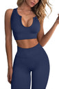 QINSEN Workout Outfits for Women 2 Piece Ribbed Seamless Crop Tank High Waist Yoga Leggings Sets