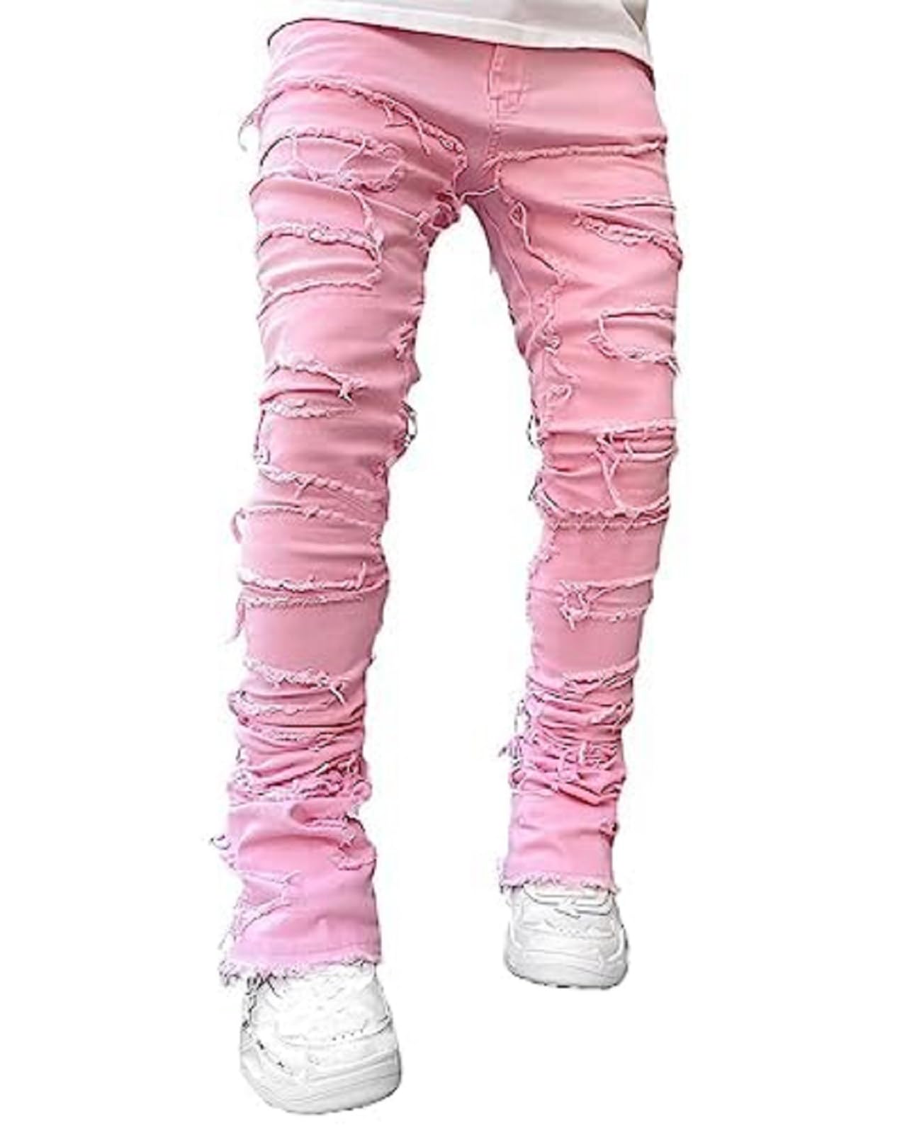 Stacked Jeans Men Skinny Ripped Jeans Slim Fit Denim Pants Y2K Goth Harajuku Emo Jeans Trouser