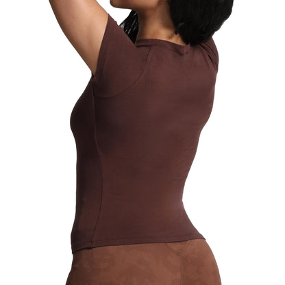 Aoxjox Women's Casual Basic Tee HIGH Elastic Cotton T-Shirt Short Sleeve Tops Everyday Crew Neck Slim Fit Basic Tee Y2k