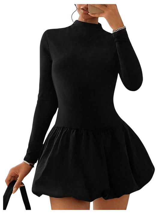 GORGLITTER Women's Y2k Bubble Dress Cute Long Sleeve Mini Dress Slim Fit Short Dress