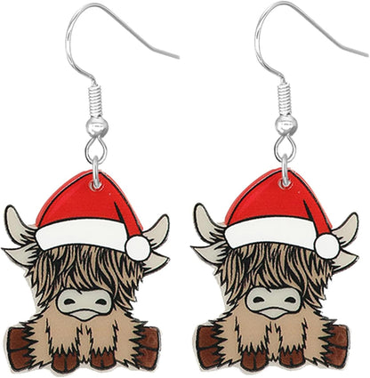 Christmas Earrings for Women Cute Colorful Acrylic Christmas Santa Claus Tree Gingerbread Men Earrings Funny Christmas Cat Dinosaur Earrings Xmas New Year Party Earrings Holiday Earrings