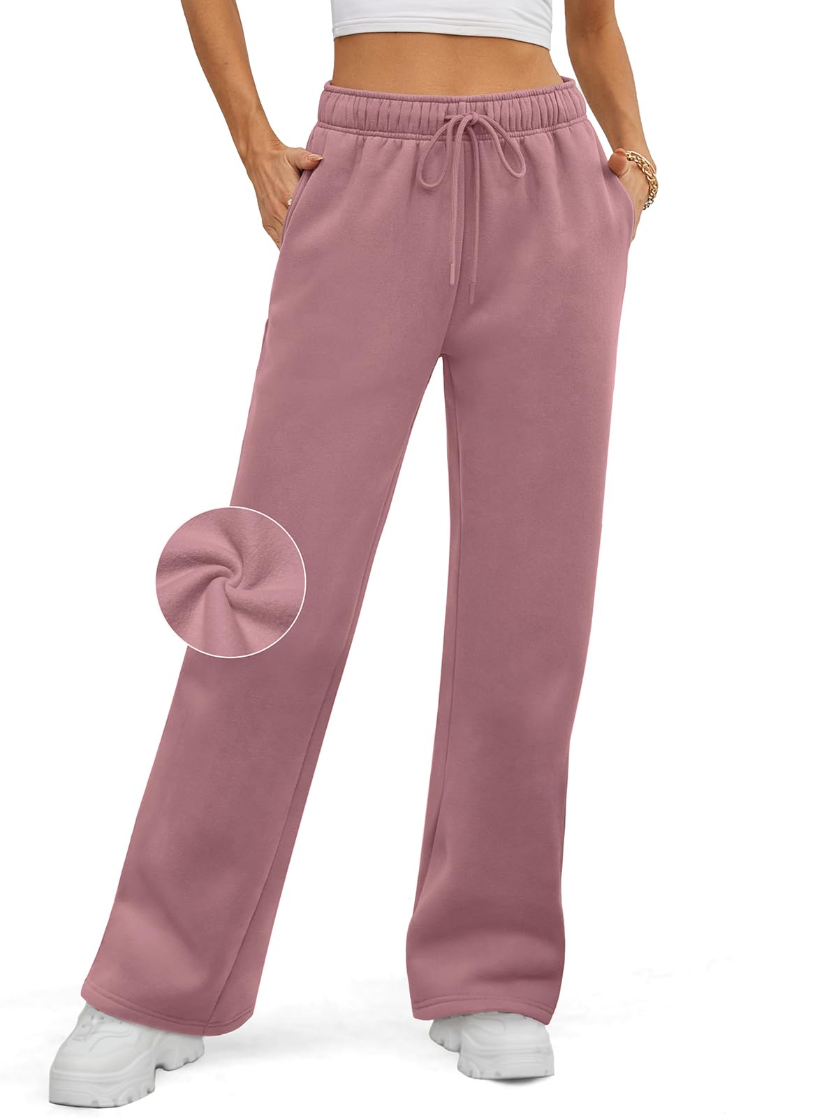 ATHMILE Womens Sweatpants 2024 Baggy Wide Fleece Lined Straight Leg Pants