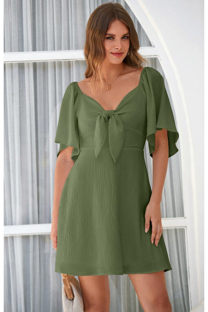 Dokotoo Womens Dresses 2024 Fall Summer Deep V Neck Elegant Bow tie Mini Dress S-XL