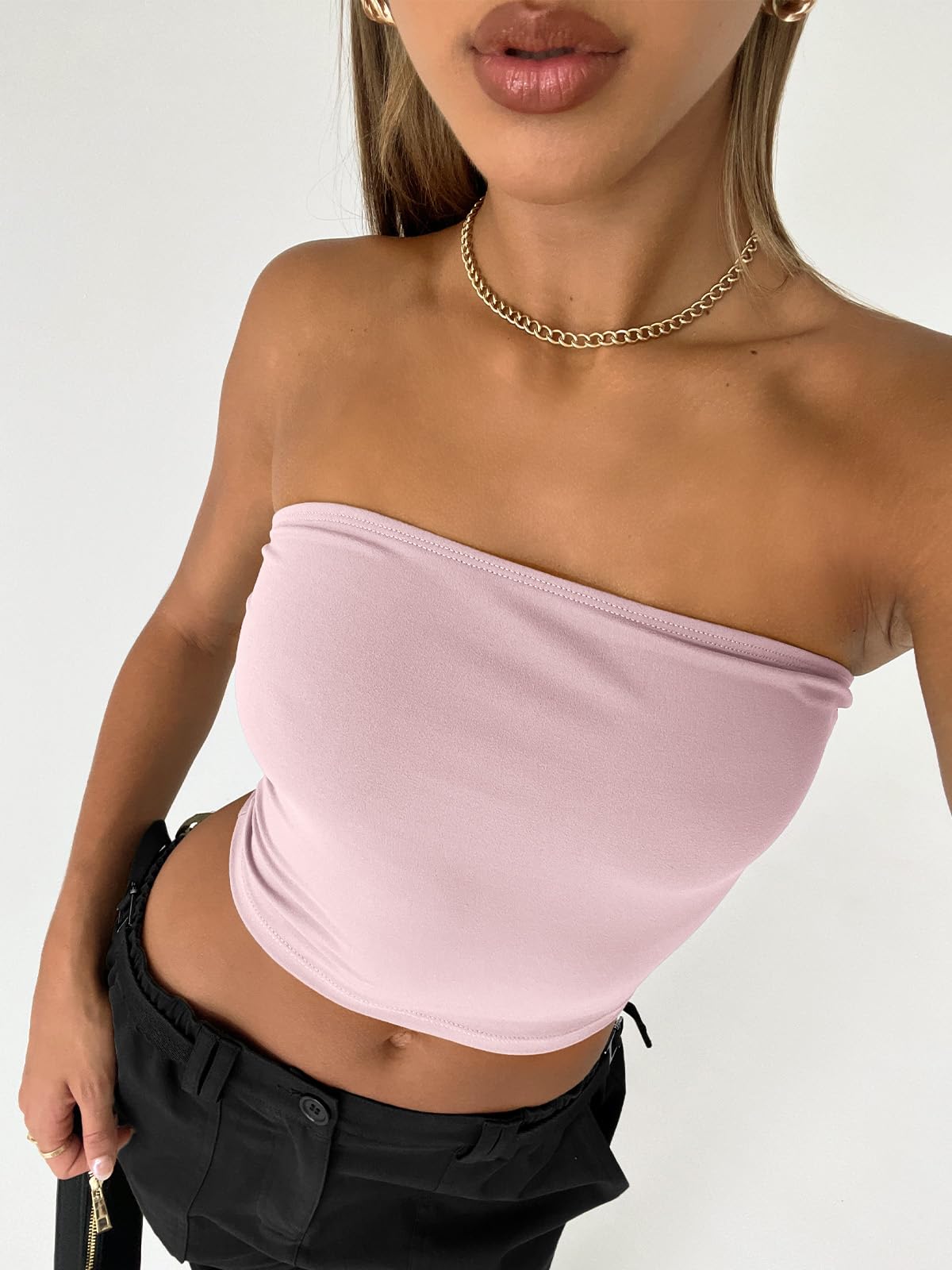 Trendy Queen Womens Tube Tops Strapless Crop Tops Basic Backless Sleeveless Bandeau Going Out Cute 2024 Summer Outfits