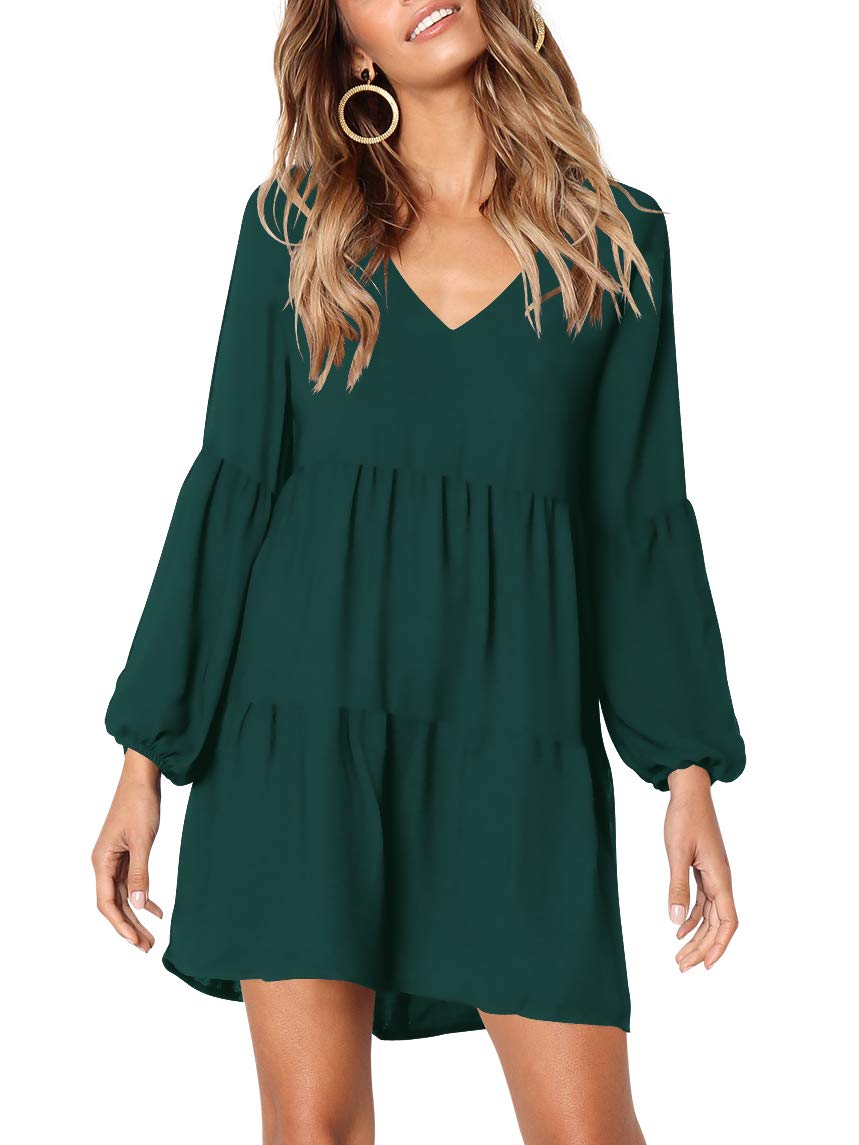 Amoretu Women Summer Tunic Dress V Neck Casual Loose Flowy Swing Shift Dress