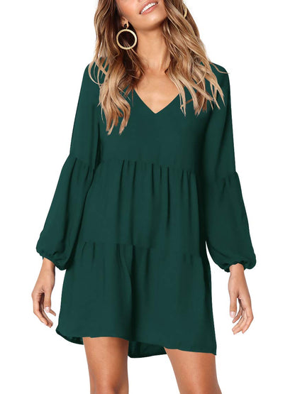 Amoretu Women Summer Tunic Dress V Neck Casual Loose Flowy Swing Shift Dress