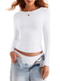 Womens Double Lined Boat Neck Tops Long Sleeve Shirts Fitted Basic Tight Tee Fall Shirts 2025