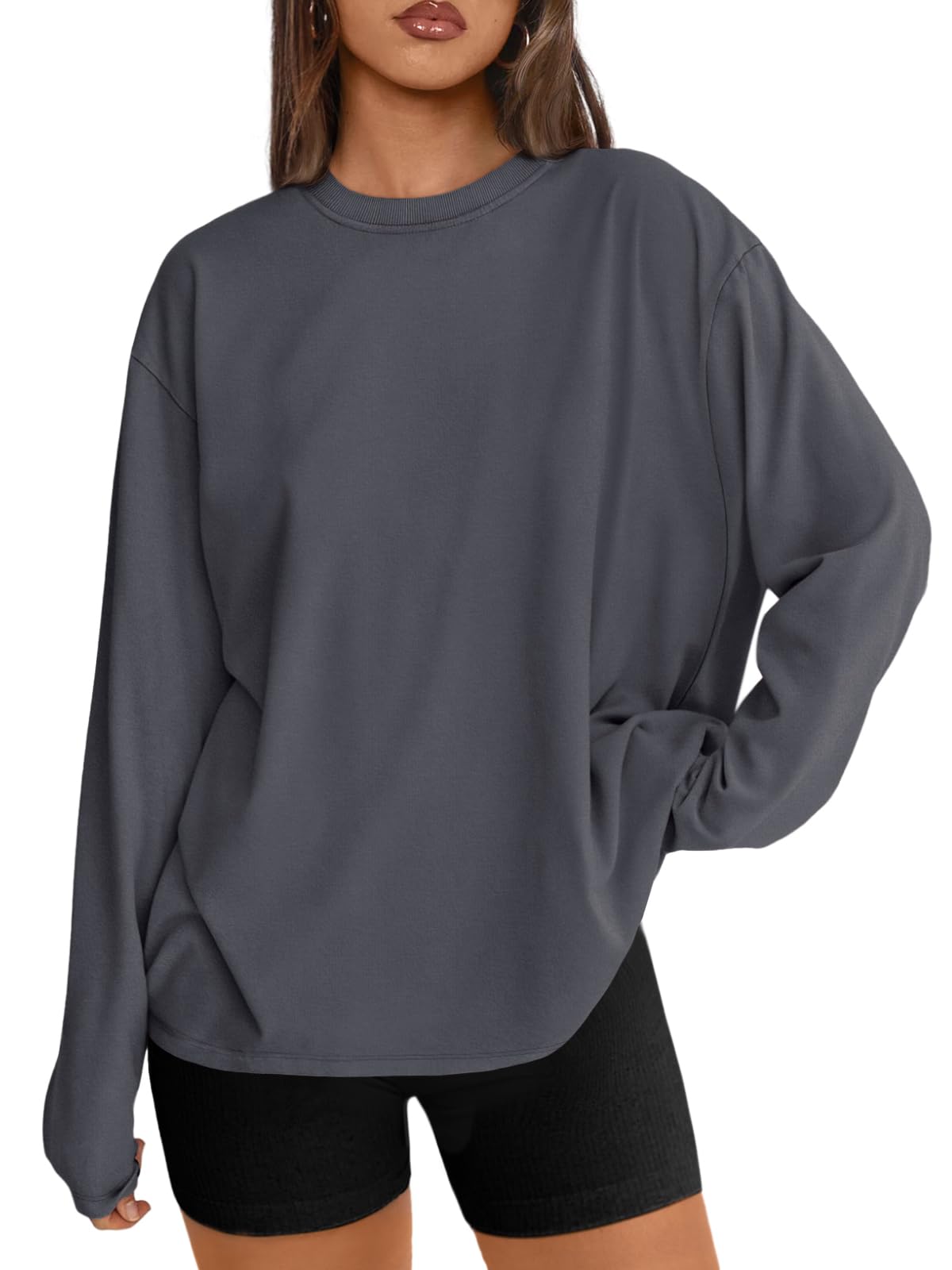 Trendy Queen Womens Oversized Long Sleeve T Shirts Basic Crewneck Tee Fall Tops Casual Workout Fashion Casual Y2K Clothes