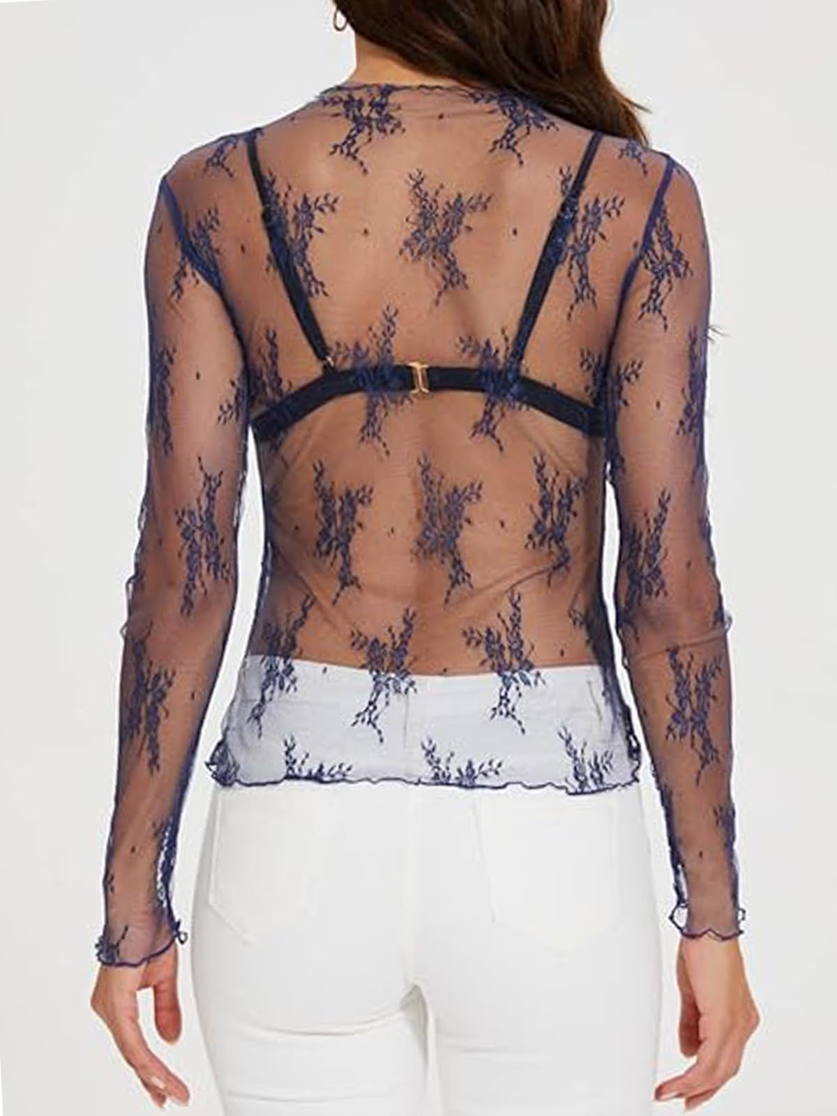 WIHOLL Womens Mesh Sheer Tops Sexy Crew Neck Summer Loose FIt Party Clubwear Shirts