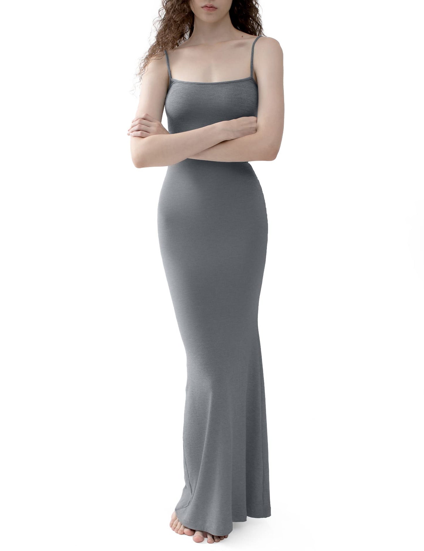 PUMIEY Women's Slip Maxi Dress Sexy Ribbed Bodycon Dresses Long Dress
