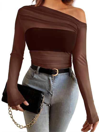 WIHOLL Womens Mesh Sheer Tops Sexy Crew Neck Summer Loose FIt Party Clubwear Shirts