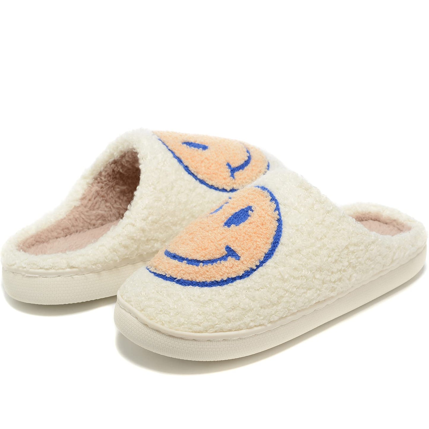 Retro Fuzzy Face Slippers for Women Men, Retro Soft Fluffy Warm Home Non-Slip Couple Style Casual Smile Face Slippers Indoor Outdoor Anti-Skid Warm Cozy Foam Slide Fuzzy Slides with Soft Memory Foam Shoes