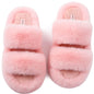 FamilyFairy Women's Fluffy Faux Fur Slippers Comfy Open Toe Two Band Slides with Fleece Lining and Rubber Sole