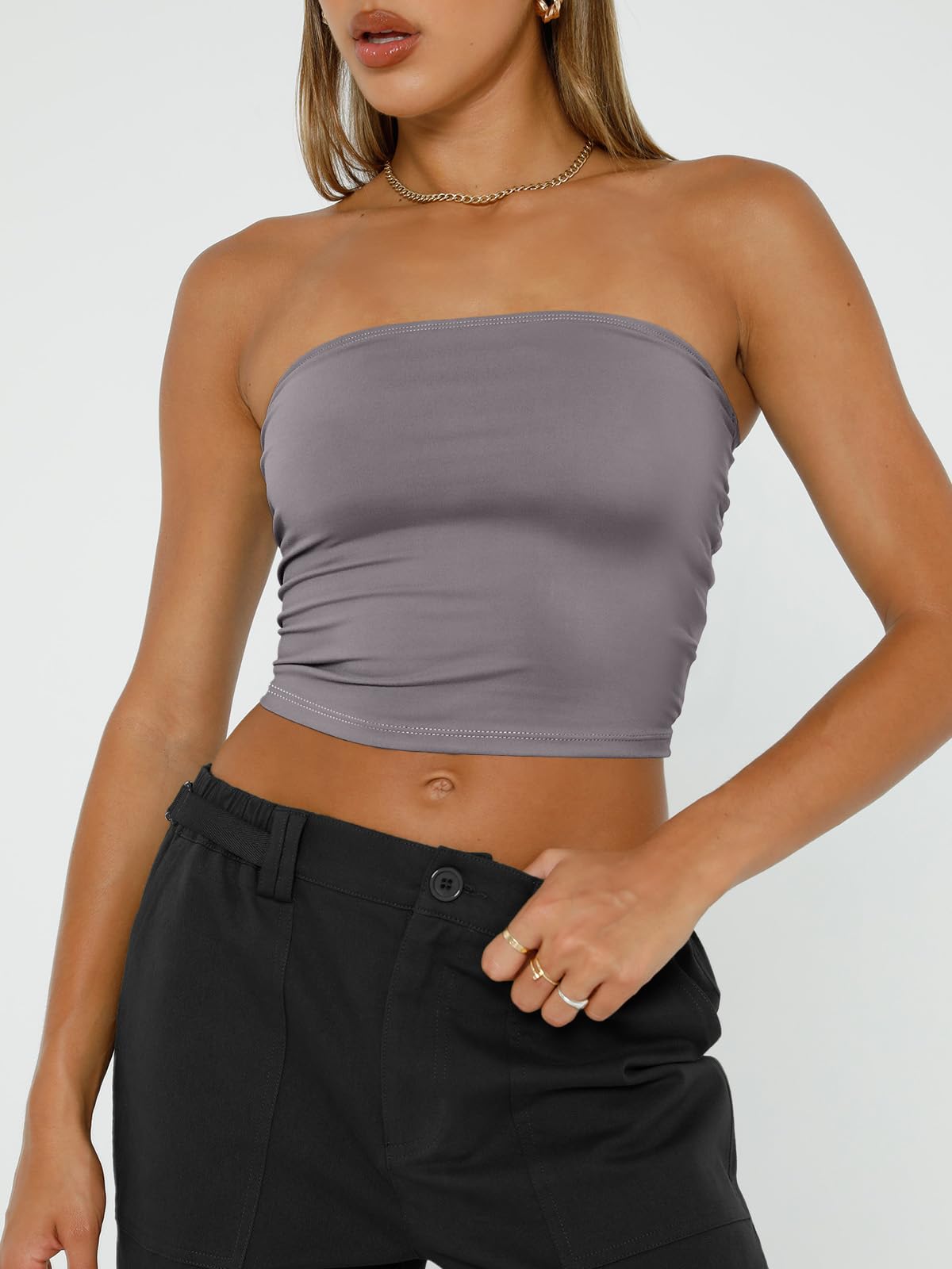 Trendy Queen Womens Tube Tops Strapless Crop Tops Basic Backless Sleeveless Bandeau Going Out Cute 2024 Summer Outfits