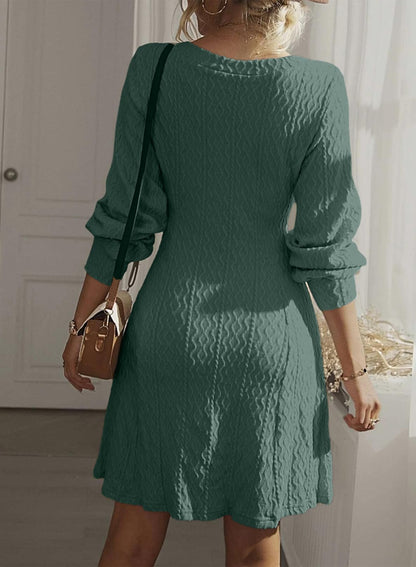 Dokotoo Work Dresses for Women 2024 Trendy Fall Dresses V Neck Knit A Line Long Sleeve Dress Sweater Dress