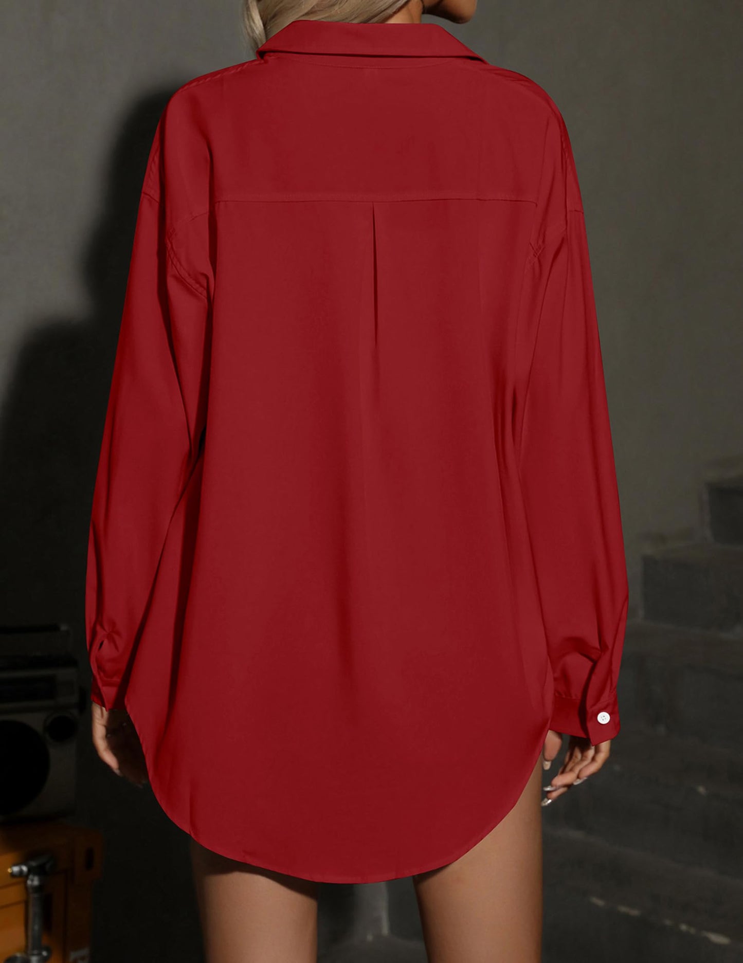 HOTOUCH Women Oversized Button Down Shirts Office Drop Shoulder Blouse Long Sleeve Boyfriend Dress Shirt with Pockets