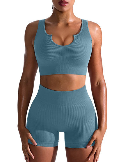 OQQ Workout Outfits for Women 2 Piece Seamless Ribbed High Waist Leggings with Sports Bra Exercise Set…