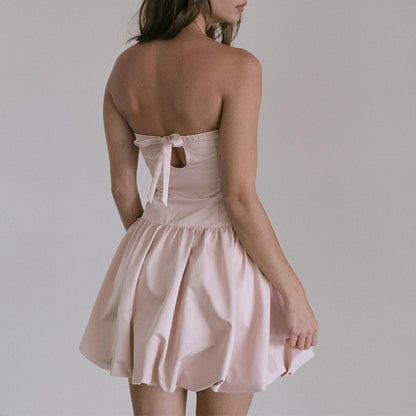 Women Y2k Puff Bubble Dress 2024 Summer Strapless Mini Dress Casual Patchwork Bandeau Tube Corset Party Sundress